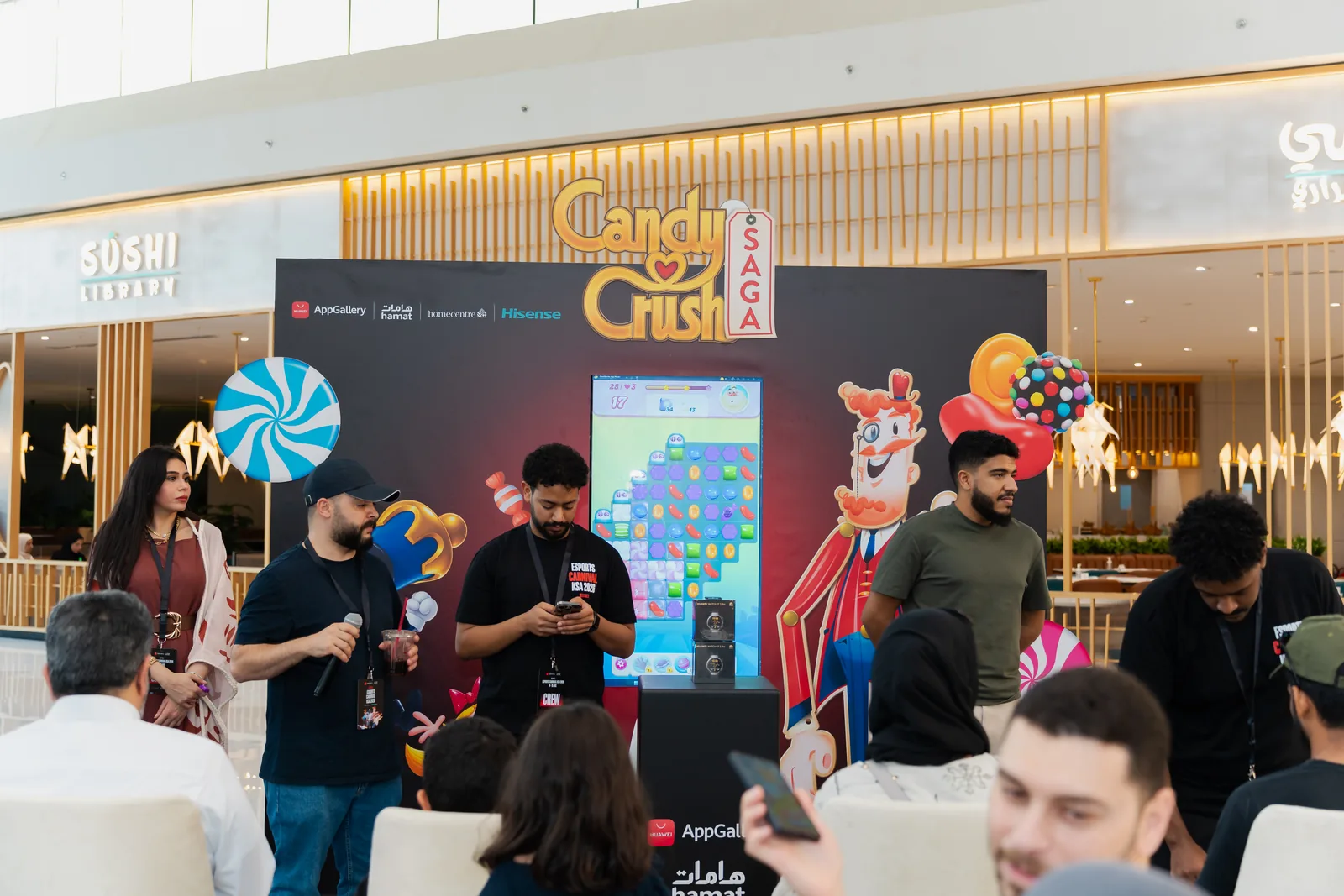 Candy Crush gaming activation area with attendees